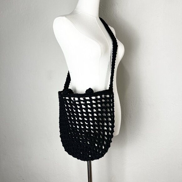 Madewell The Crocheted Shoulder‎ Bag Black AH772 Boho Beach Crossbody - Picture 1 of 7